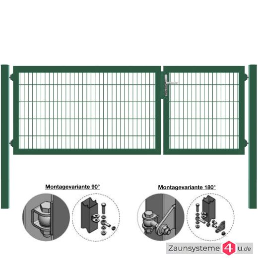MATTERA Doppelstab-Doppeltor 3000 (1000+2000) mm Breite verzinkt + grün Pfosten 60x60 mm