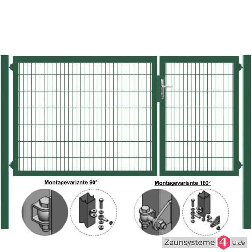 MATTERA Doppelstab-Doppeltor 3000 (1000+2000) mm Breite verzinkt + grün Pfosten 60x60 mm