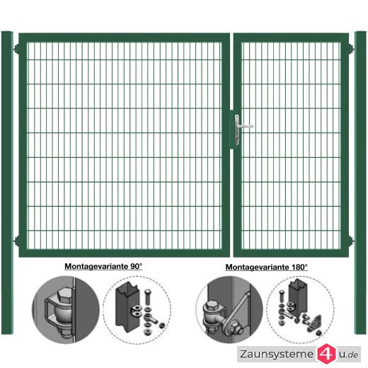 MATTERA Doppelstab-Doppeltor 3000 (1000+2000) mm Breite verzinkt + grün Pfosten 60x60 mm