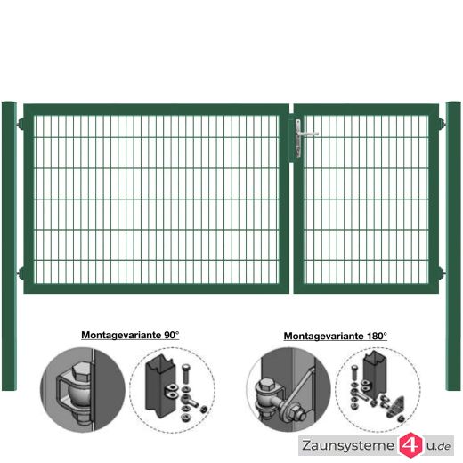 MATTERA Doppelstab-Doppeltor 3000 (1000+2000) mm Breite verzinkt + grün Pfosten 80x80 mm