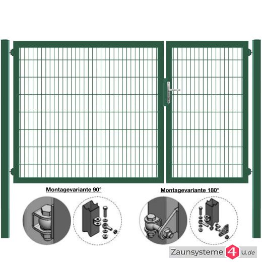 MATTERA Doppelstab-Doppeltor 3000 (1000+2000) mm Breite verzinkt + grün Pfosten 80x80 mm