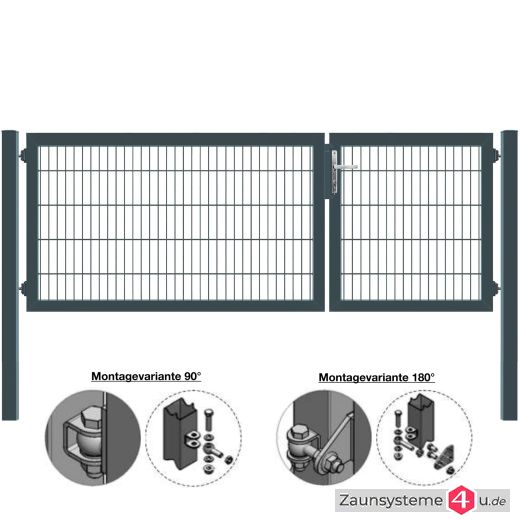 MATTERA Doppelstab-Doppeltor 3000 (1000+2000) mm Breite verzinkt + anthrazit Pfosten 60x60 mm