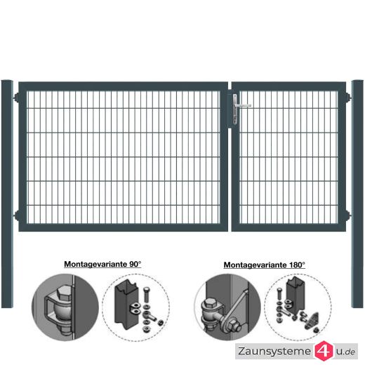 MATTERA Doppelstab-Doppeltor 3000 (1000+2000) mm Breite verzinkt + anthrazit Pfosten 60x60 mm