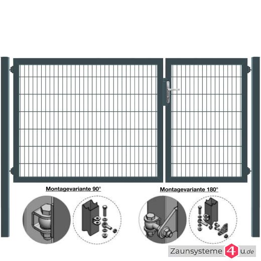 MATTERA Doppelstab-Doppeltor 3000 (1000+2000) mm Breite verzinkt + anthrazit Pfosten 60x60 mm