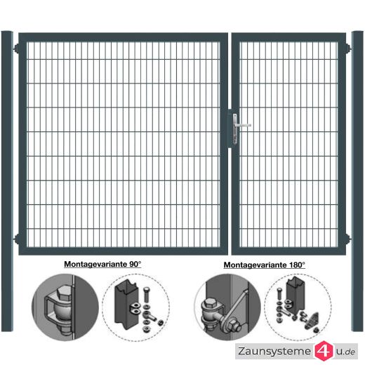 MATTERA Doppelstab-Doppeltor 3000 (1000+2000) mm Breite verzinkt + anthrazit Pfosten 60x60 mm