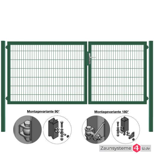 MATTERA Doppelstab-Doppeltor 3500 (1500+2000) mm Breite verzinkt + grün Pfosten 60x60 mm