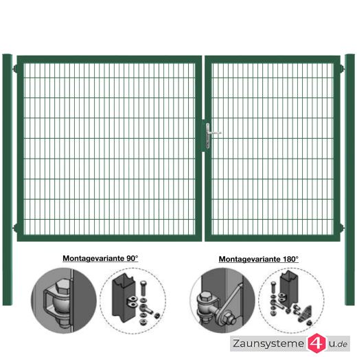 MATTERA Doppelstab-Doppeltor 3500 (1500+2000) mm Breite verzinkt + grün Pfosten 60x60 mm
