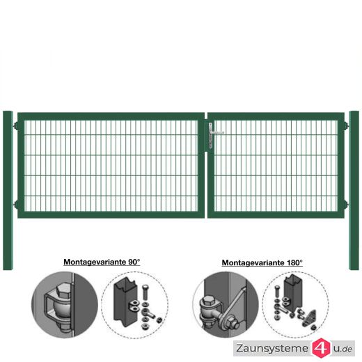 MATTERA Doppelstab-Doppeltor 3500 (1500+2000) mm Breite verzinkt + grün Pfosten 80x80 mm