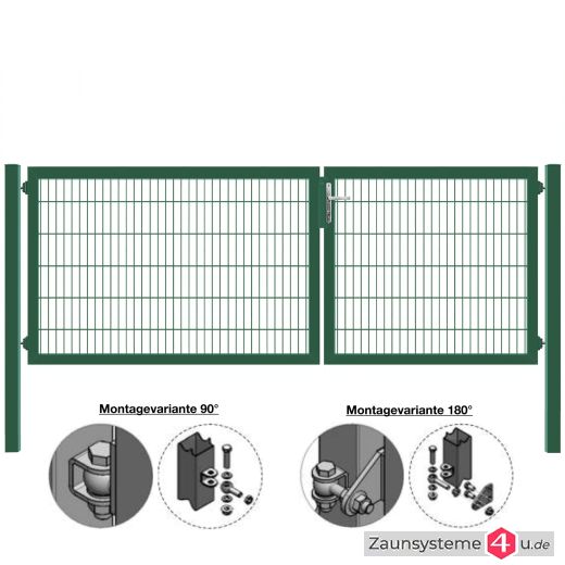 MATTERA Doppelstab-Doppeltor 3500 (1500+2000) mm Breite verzinkt + grün Pfosten 80x80 mm