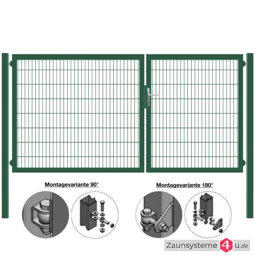 MATTERA Doppelstab-Doppeltor 3500 (1500+2000) mm Breite verzinkt + grün Pfosten 80x80 mm