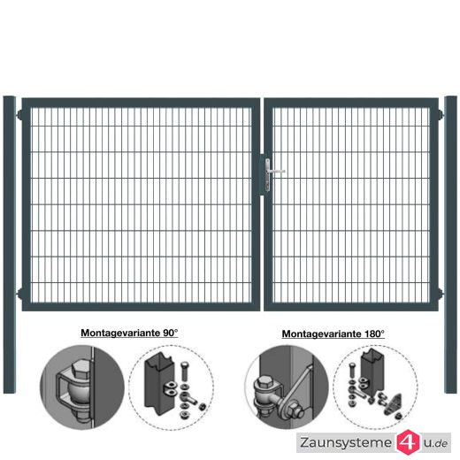 MATTERA Doppelstab-Doppeltor 3500 (1500+2000) mm Breite verzinkt + anthrazit Pfosten 60x60 mm