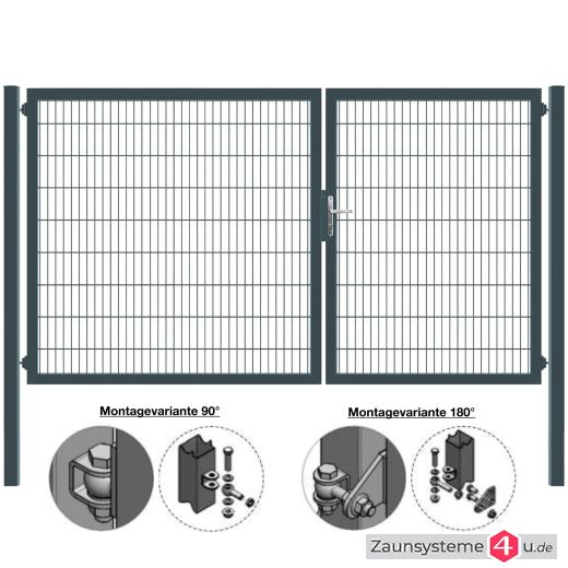 MATTERA Doppelstab-Doppeltor 3500 (1500+2000) mm Breite verzinkt + anthrazit Pfosten 60x60 mm