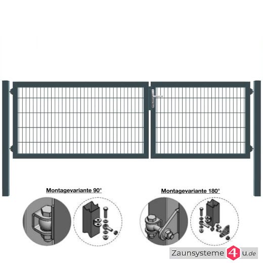 MATTERA Doppelstab-Doppeltor 3500 (1500+2000) mm Breite verzinkt + anthrazit Pfosten 80x80 mm