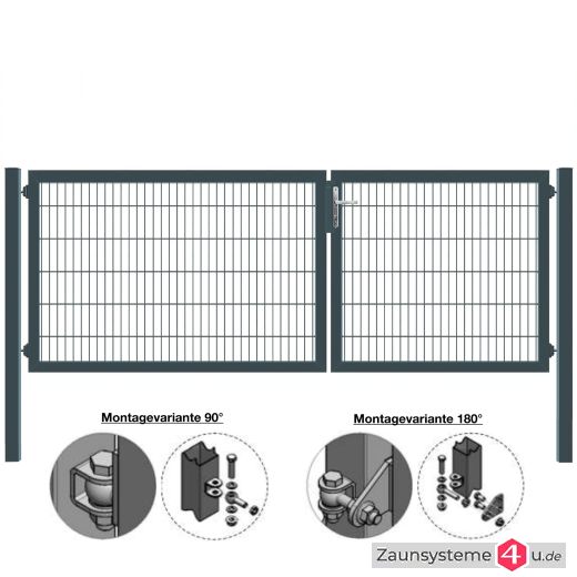 MATTERA Doppelstab-Doppeltor 3500 (1500+2000) mm Breite verzinkt + anthrazit Pfosten 80x80 mm
