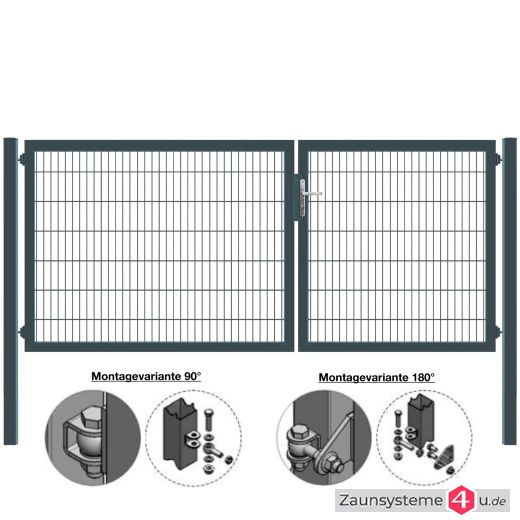 MATTERA Doppelstab-Doppeltor 3500 (1500+2000) mm Breite verzinkt + anthrazit Pfosten 80x80 mm