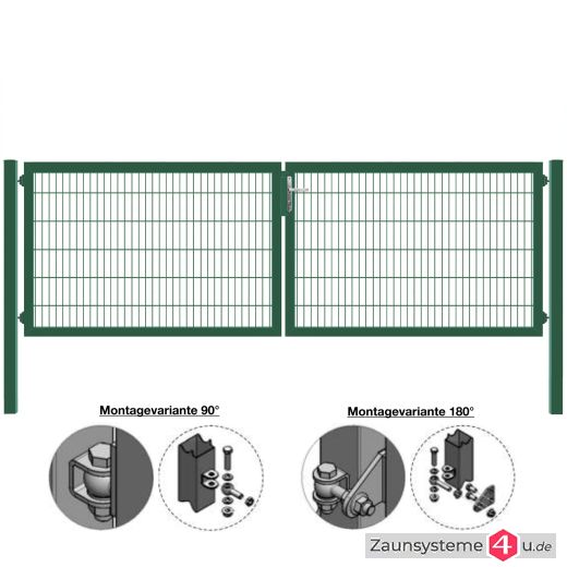 MATTERA Doppelstab-Doppeltor 4000 (2000+2000) mm Breite verzinkt + grün Pfosten 60x60 mm