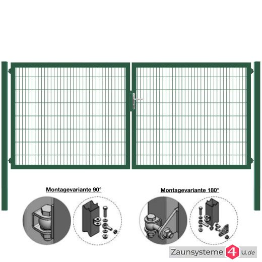 MATTERA Doppelstab-Doppeltor 4000 (2000+2000) mm Breite verzinkt + grün Pfosten 60x60 mm