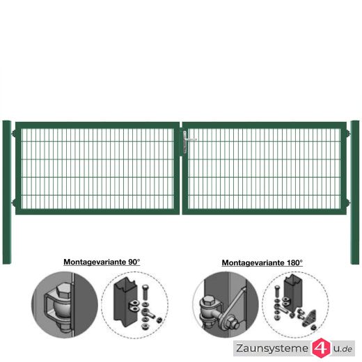 MATTERA Doppelstab-Doppeltor 4000 (2000+2000) mm Breite verzinkt + grün Pfosten 80x80 mm