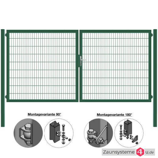 MATTERA Doppelstab-Doppeltor 4000 (2000+2000) mm Breite verzinkt + grün Pfosten 80x80 mm