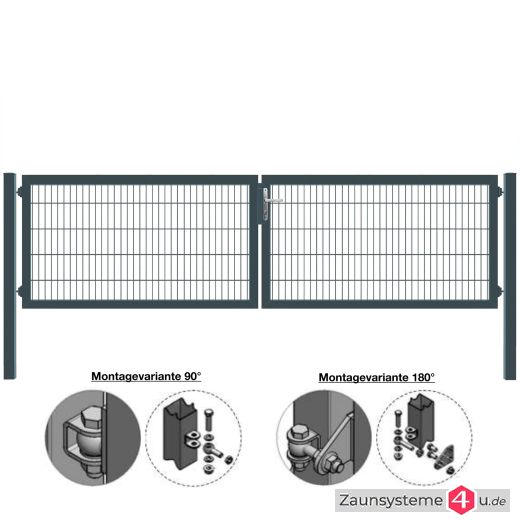 MATTERA Doppelstab-Doppeltor 4000 (2000+2000) mm Breite verzinkt + anthrazit Pfosten 60x60 mm