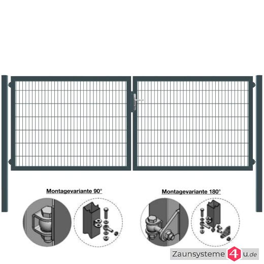 MATTERA Doppelstab-Doppeltor 4000 (2000+2000) mm Breite verzinkt + anthrazit Pfosten 60x60 mm