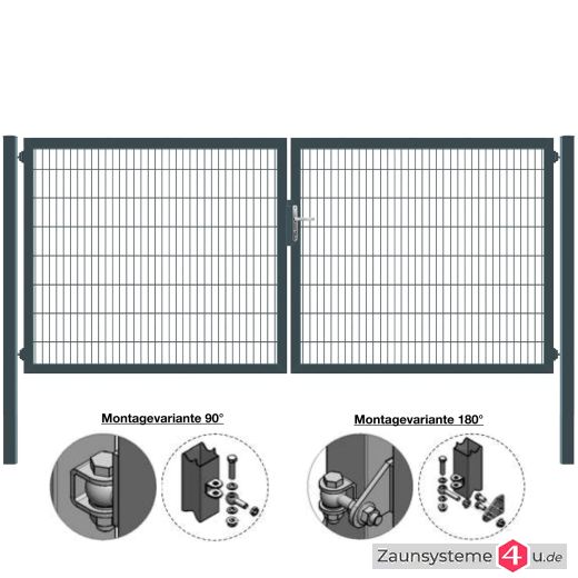 MATTERA Doppelstab-Doppeltor 4000 (2000+2000) mm Breite verzinkt + anthrazit Pfosten 80x80 mm