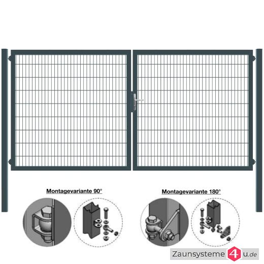MATTERA Doppelstab-Doppeltor 4000 (2000+2000) mm Breite verzinkt + anthrazit Pfosten 80x80 mm