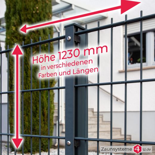 HOME 8-6-8 Doppelstab Zaunsets 1230 mm Höhe Schiene in verschiedenen Farben und Längen