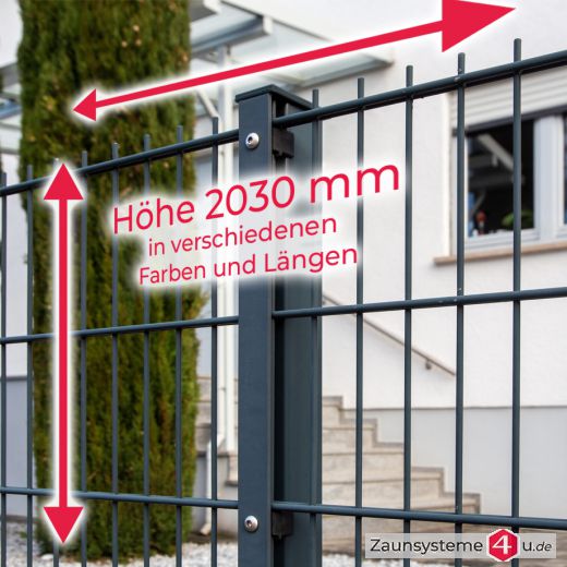 HOME 8-6-8 Doppelstab Zaunsets 2030 mm Höhe Schiene in verschiedenen Farben und Längen