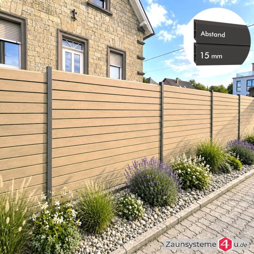 PARALLELO Aluminium-Sichtschutzzaun in Holzoptik 1810mm Höhe, 15mm Profilabstand in verschiedenen Längen