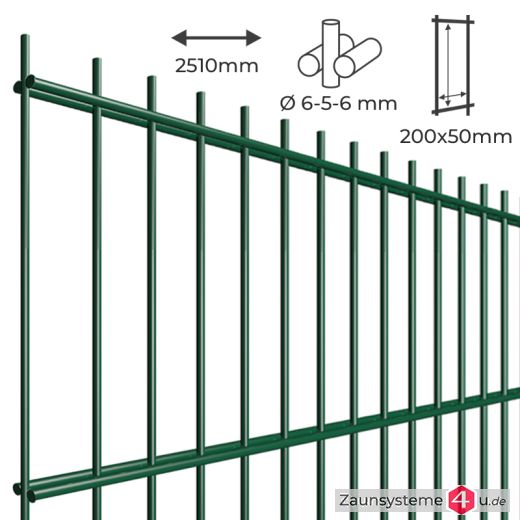 Industrie Doppelstab-Zaunmatte 6-5-6 verzinkt + pulverbeschichtet grün