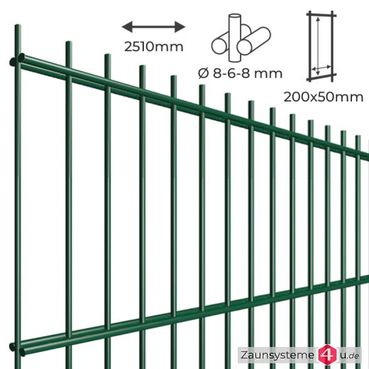 Industrie Doppelstab-Zaunmatte 8-6-8 feuerverzinkt + pulverbeschichtet grün