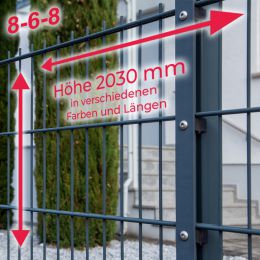 INDUSTRIE 8-6-8 Doppelstab Zaunsets 2030 mm Höhe in verschiedenen Farben und Längen