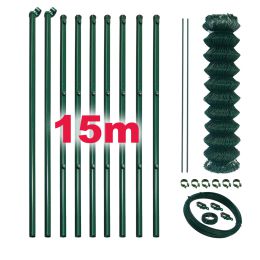 Maschendraht Komplett-Zaunset 60x60x2,8mm grün 15m Länge in versch. Höhen