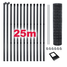 Gartengitter Komplett-Zaunset 50x100x2,5mm anthrazitgrau 25m Länge in versch. Höhen