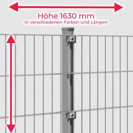 INDUSTRIE 6-5-6 Doppelstab Zaunsets 1630 mm Höhe verzinkt in verschiedenen Längen