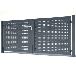 Paneeltür 2-flg. Lochblech anthrazit 3000 mm Breite in verschiedenen Höhen