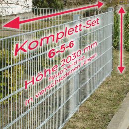 INDUSTRIE 6-5-6 Doppelstab Zaunsets 2030 mm Höhe Schiene Feuerverzinkt in verschiedenen Längen