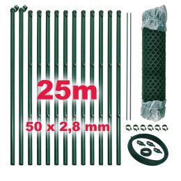 Maschendraht Komplett-Zaunset 50x50x2,8mm grün 25m Länge in versch. Höhen