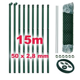 Maschendraht Komplett-Zaunset 50x50x2,8mm grün 15m Länge in versch. Höhen