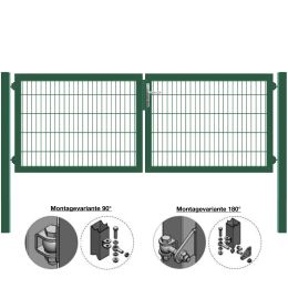 MATTERA Doppelstab-Doppeltor 3000 (1500+1500) mm Breite verzinkt + grün Pfosten 80x80 mm
