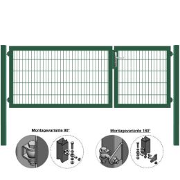 MATTERA Doppelstab-Doppeltor 3000 (1000+2000) mm Breite verzinkt + grün Pfosten 80x80 mm