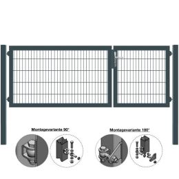 MATTERA Doppelstab-Doppeltor 3000 (1000+2000) mm Breite verzinkt + anthrazit Pfosten 80x80 mm