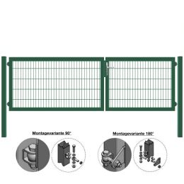 MATTERA Doppelstab-Doppeltor 3500 (1500+2000) mm Breite verzinkt + grün Pfosten 60x60 mm