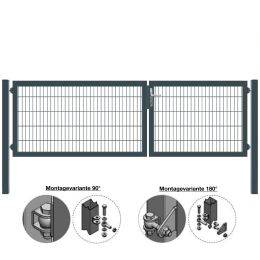 MATTERA Doppelstab-Doppeltor 3500 (1500+2000) mm Breite verzinkt + anthrazit Pfosten 80x80 mm