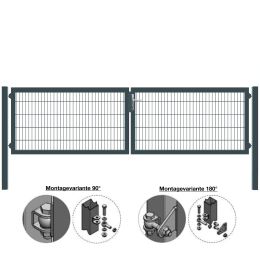 MATTERA Doppelstab-Doppeltor 4000 (2000+2000) mm Breite verzinkt + anthrazit Pfosten 60x60 mm