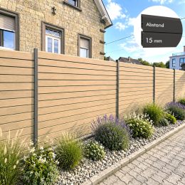 PARALLELO Aluminium-Sichtschutzzaun in Holzoptik 2250mm Höhe, 15mm Profilabstand in verschiedenen Längen